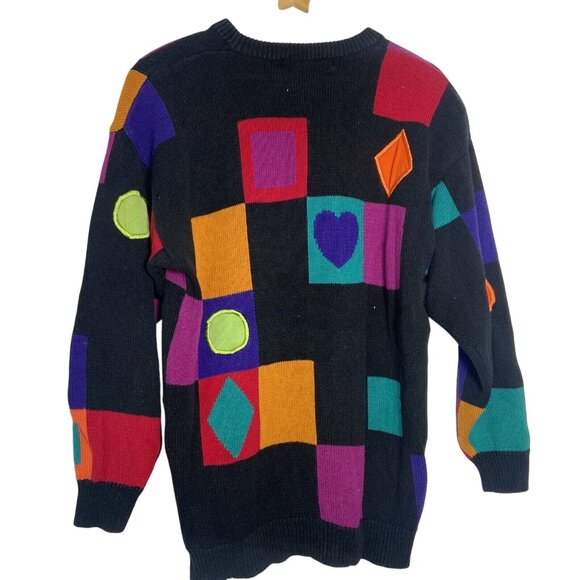 VTG 90s I.B. Diffusion geometric shape heart colorfull sweater size Medium - Picture 2 of 10